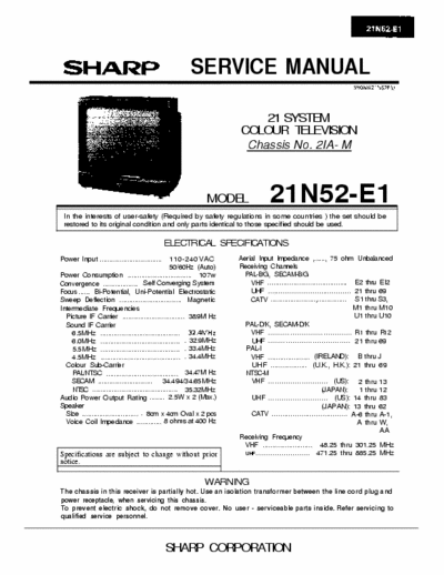 sharp 21n52-e1 Diagram